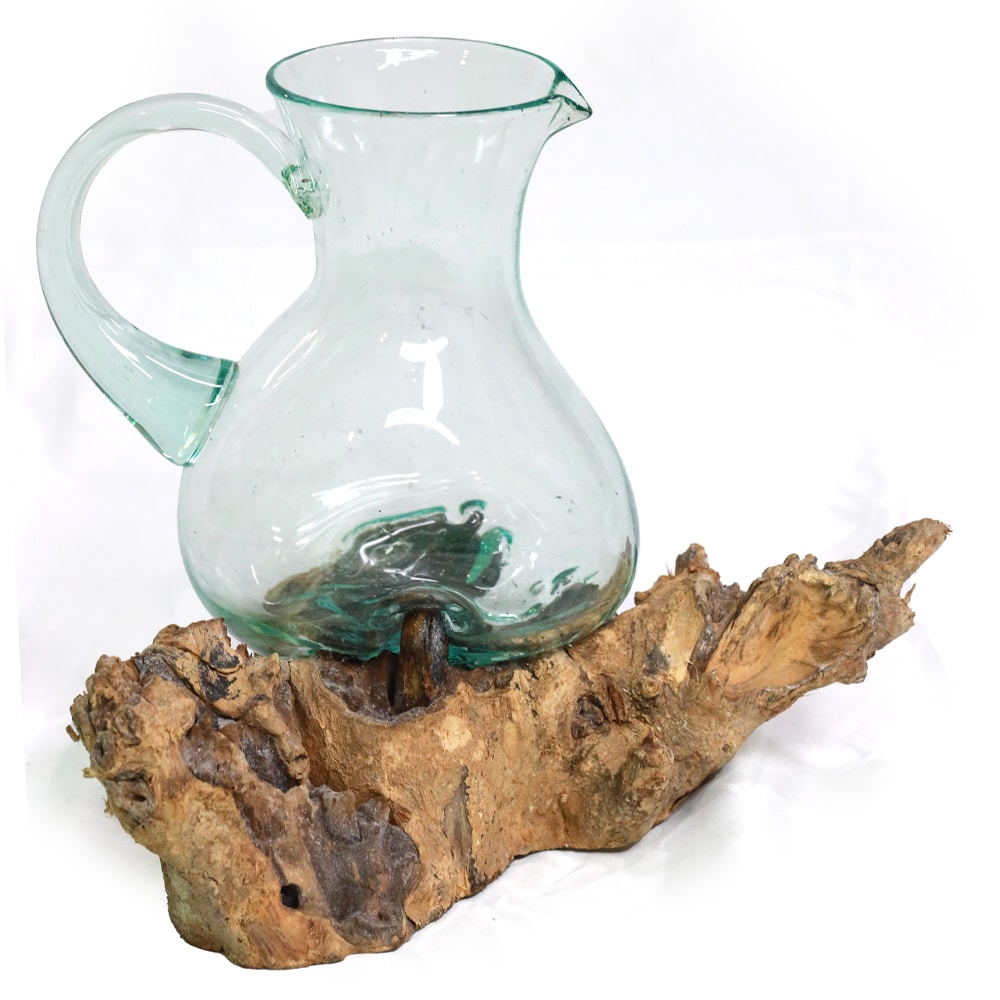 Air Manis Krug: Handgeschmolzenes Glas auf natürlichem Wurzelholz, ca. 30 cm hoch