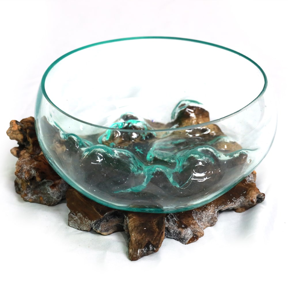 Segar Obstschale: Glas auf natürlichem Wurzelholz, Ø 13-15 cm