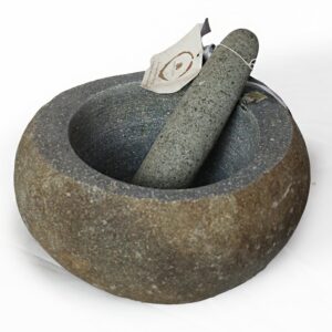Handgefertigter Mörser aus Riverstone, grau, Ø 12 cm