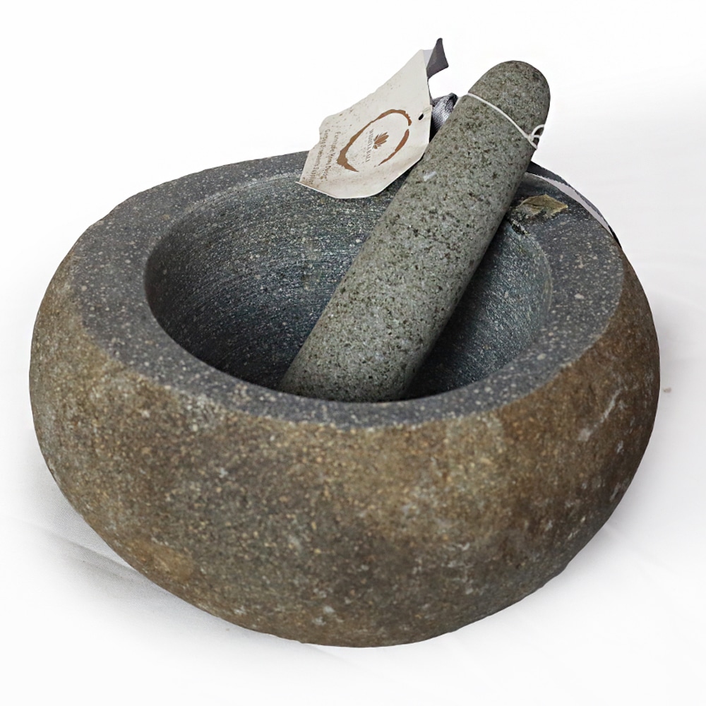 Handgefertigter Mörser aus Riverstone, grau, Ø 12 cm