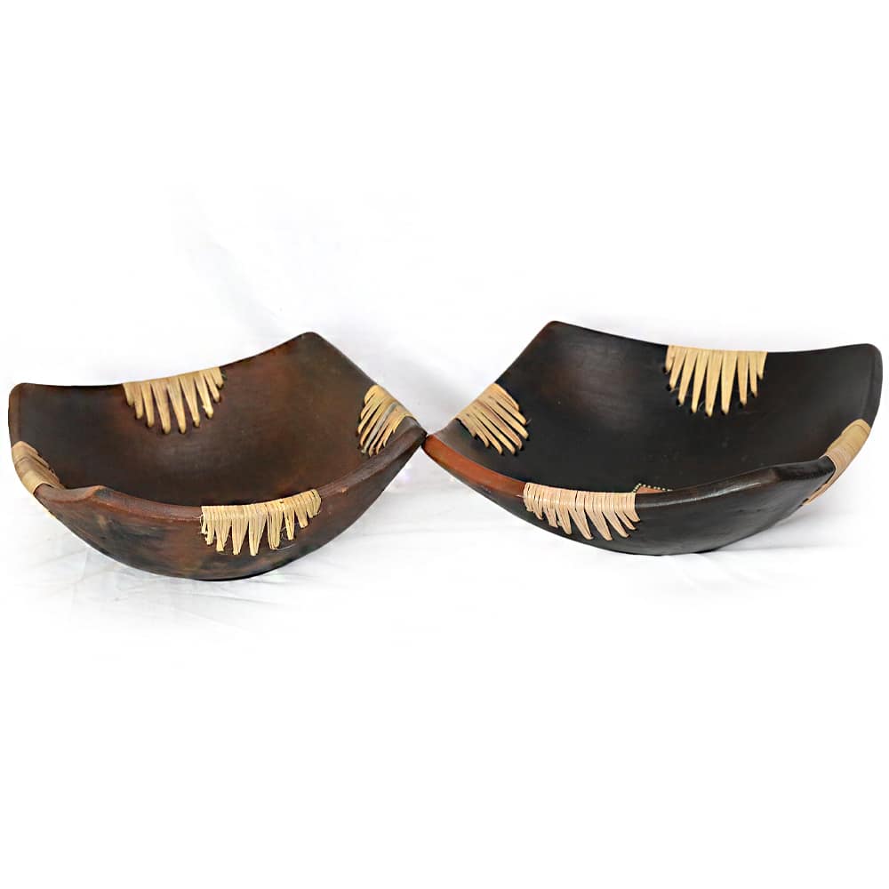 Eckige Keramikschale mit Rattan-Akzenten, 21 cm