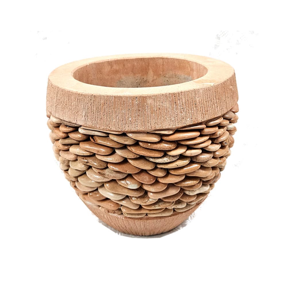 Eleganter Blumenübertopf mit roten Kieselsteinen, 29 cm Durchmesser