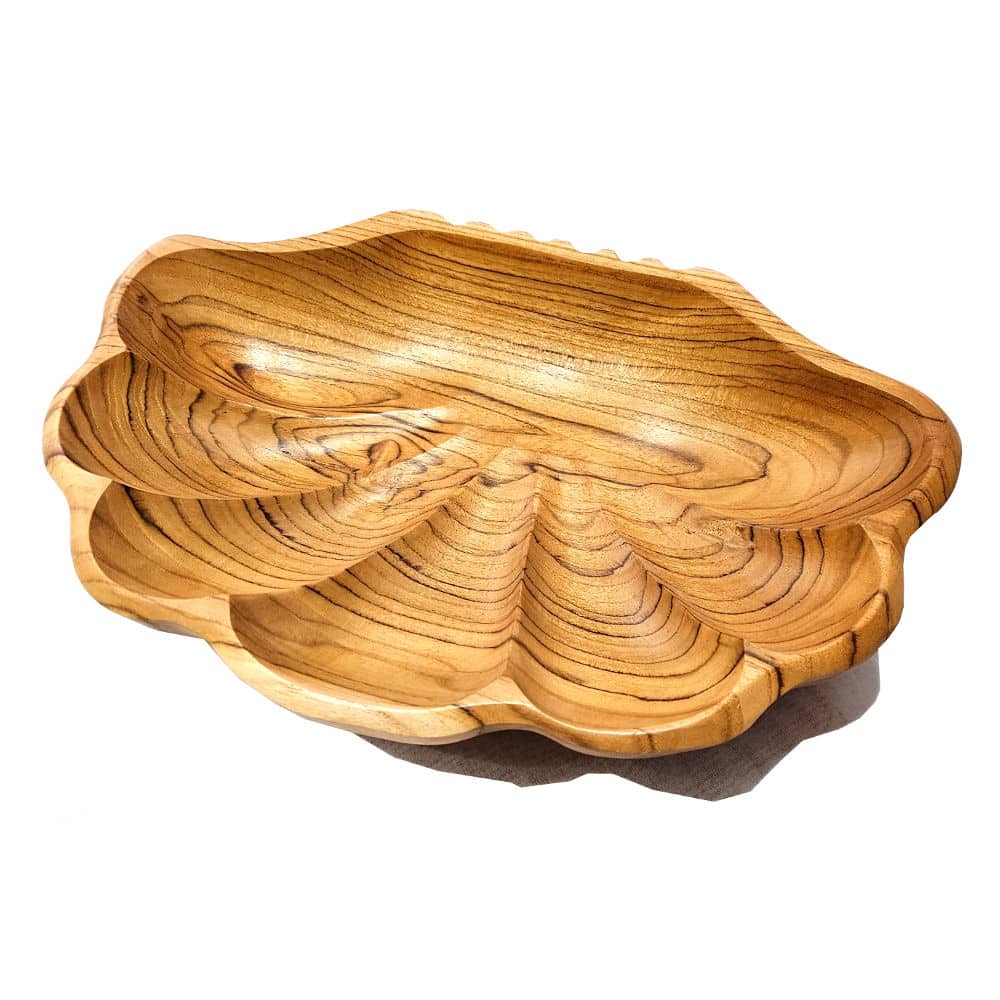 Teakholz Obstschale in Muschelform, 30x20 cm