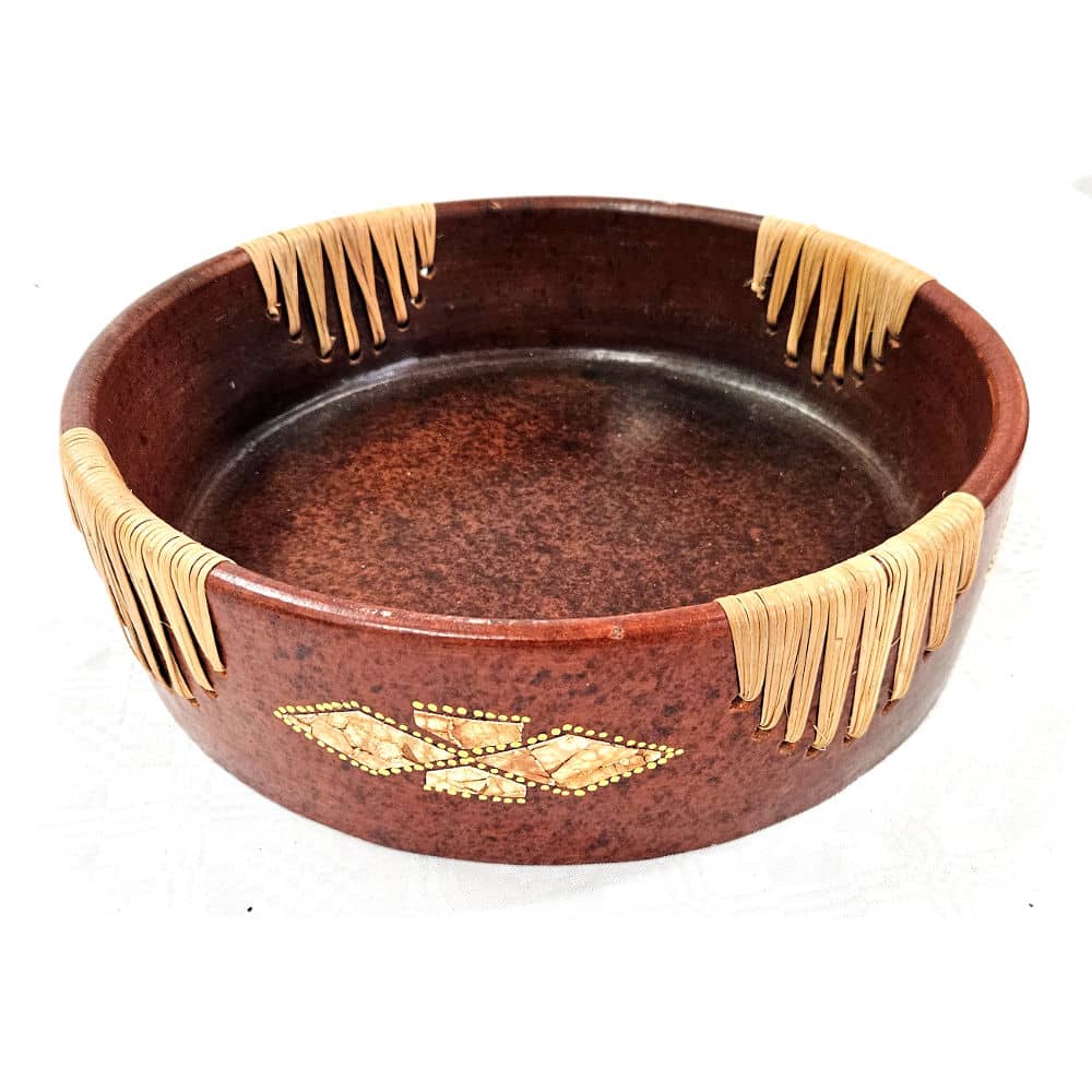 Keramikschale 20 cm in Braun-Schwarz mit balinesischem Seegras-Design