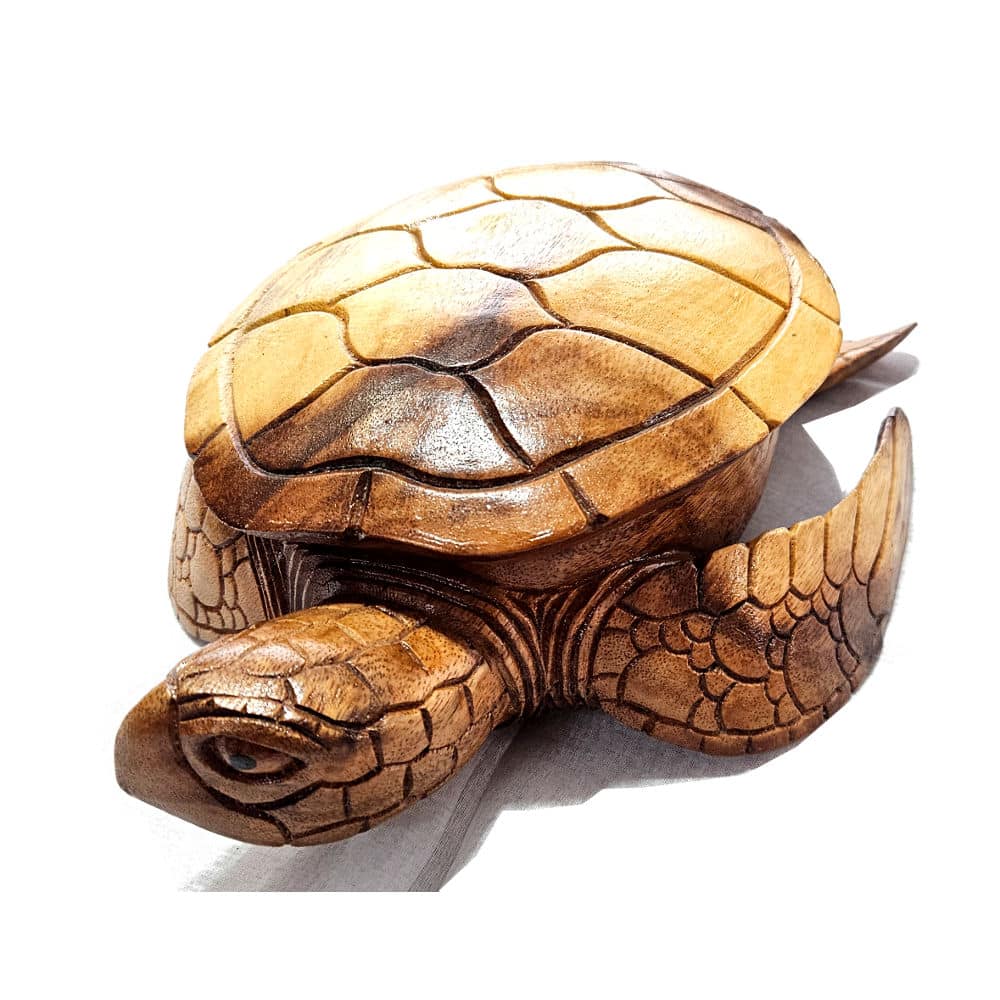 Schildkrötenförmige Schale mit Deckel aus Suar-Holz, 30 cm