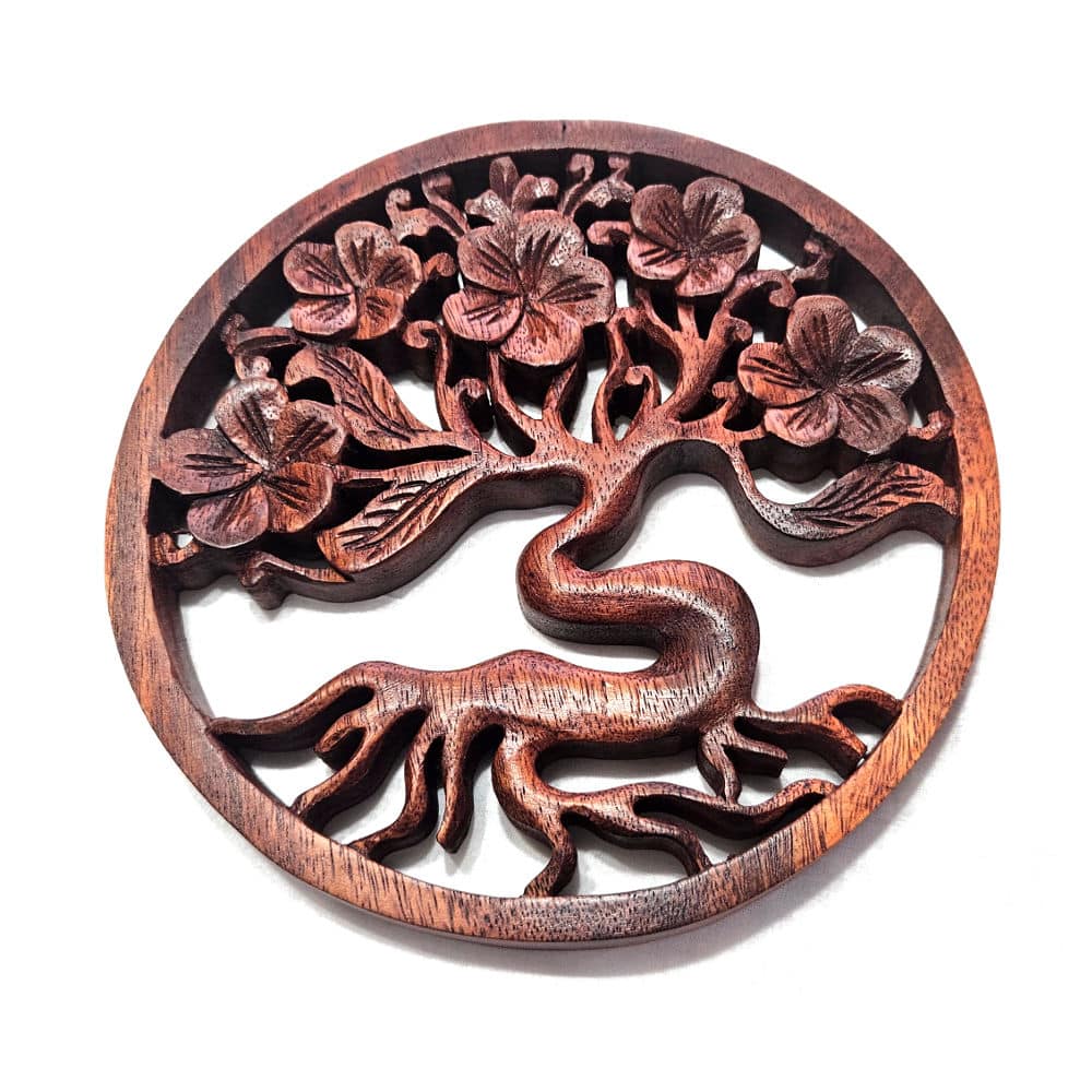 Wandkunst Frangipani-Baum aus Teakholz, Ø 20 cm