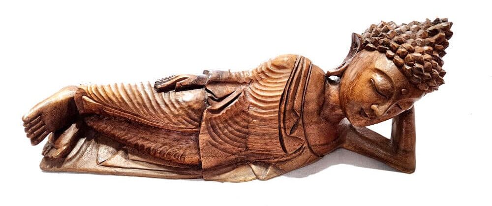 Reclining Buddha in Teak Wood, 40 cm Length, 15 cm Height