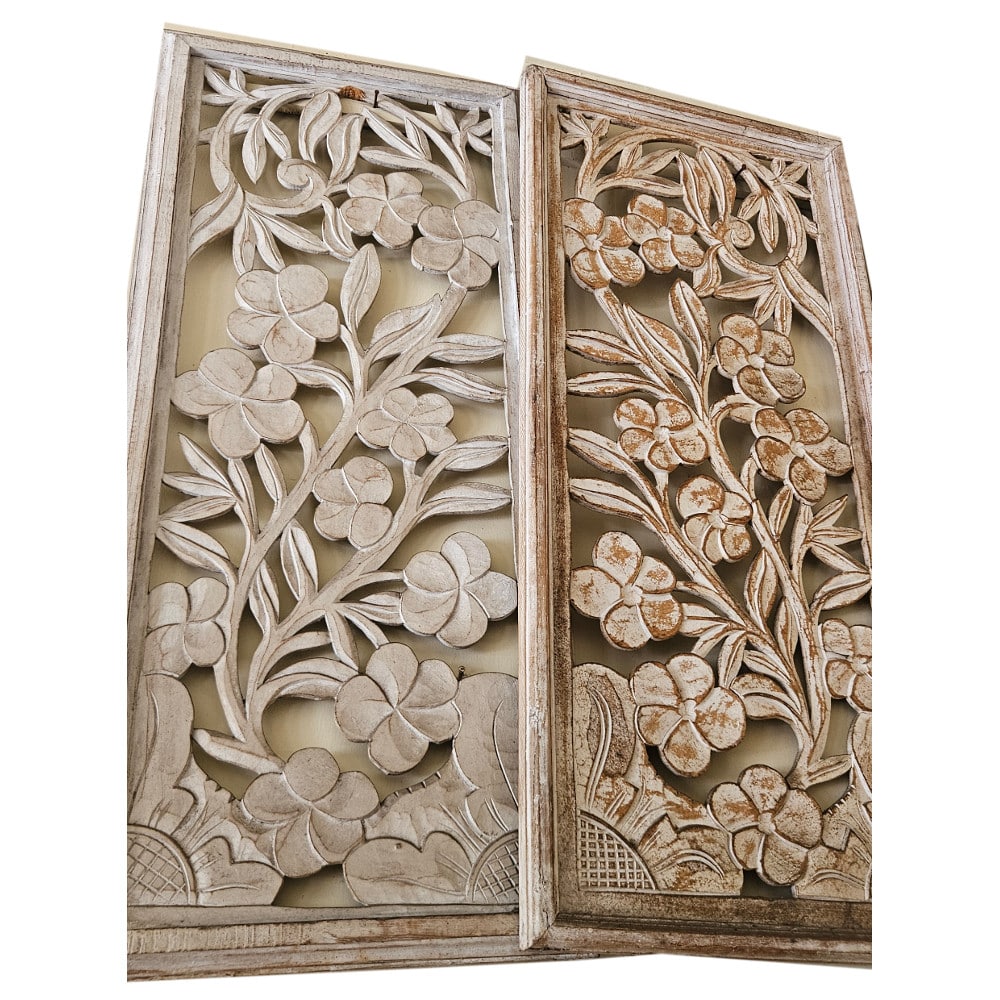 Taman Sari MDF-Wandpaneele mit Frangipani-Relief, 100 x 50 cm