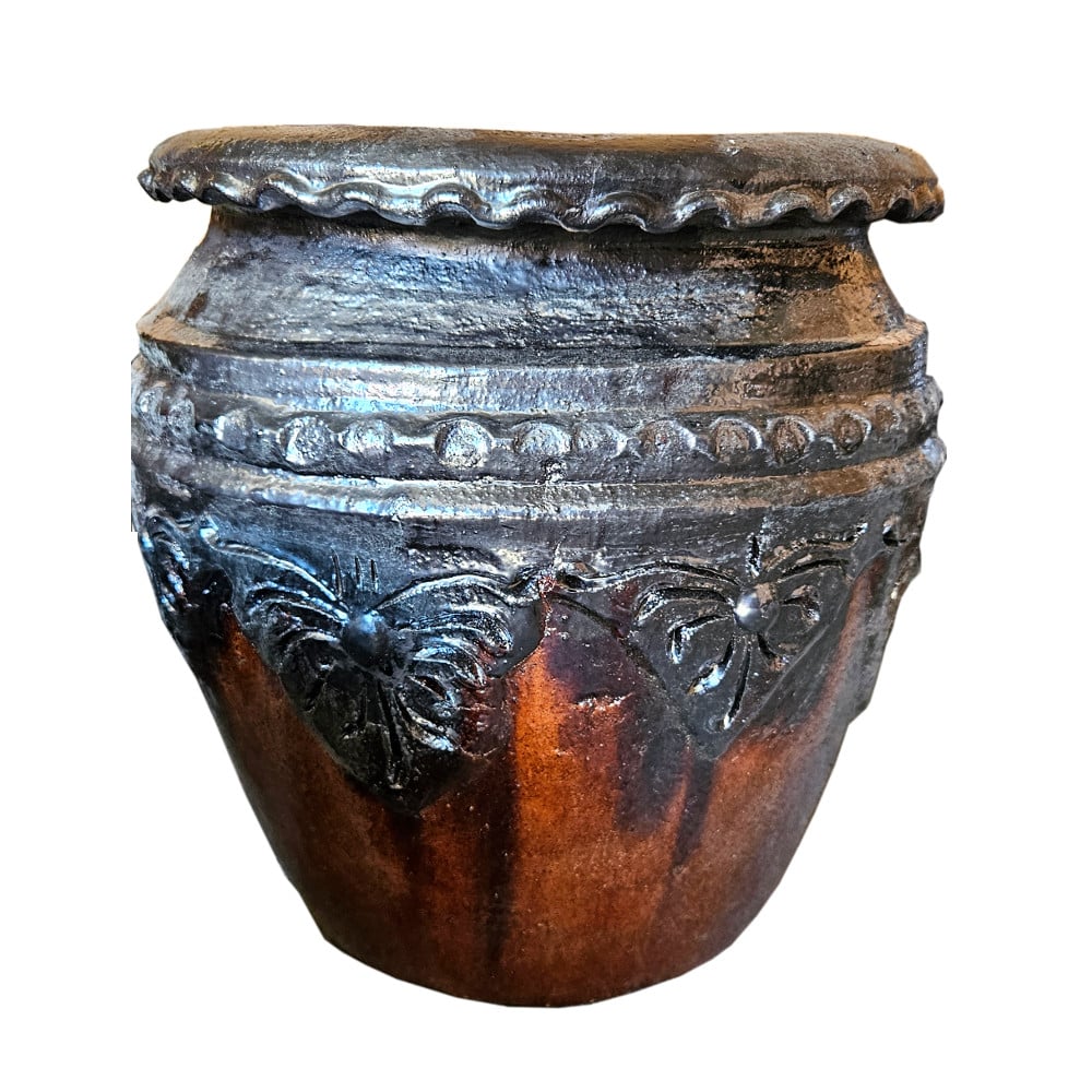 Api Übertopf: Handgefertigter Keramik-Pflanzkübel mit lebendiger Feuer-Optik, 45 cm