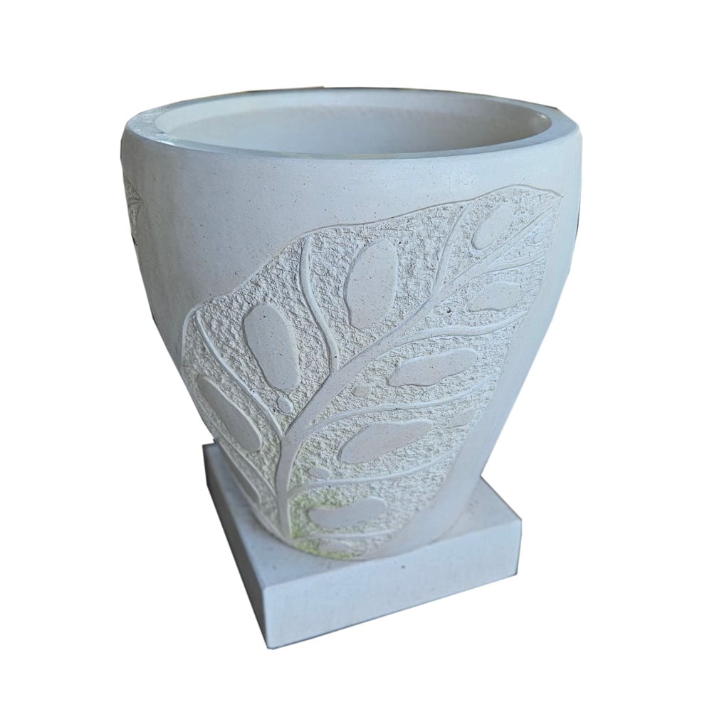 Dauh Pflanzkübel mit Blattrelief und Sockel, 60 cm Höhe
