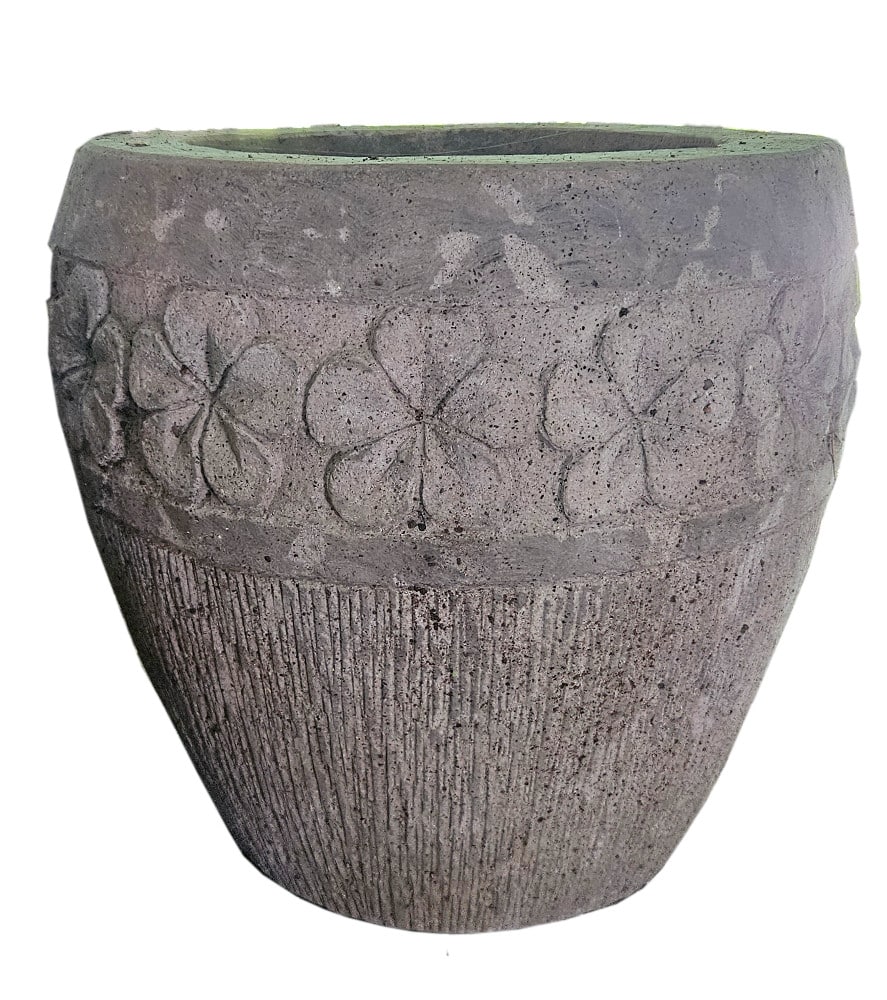 Kamboja Pflanzkübel mit Frangipani-Relief im Antik-Stil, 50 cm Höhe