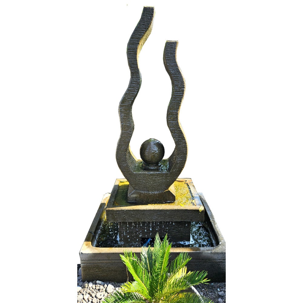 Dwi Shakti Brunnen – Elegantes Wasserspiel mit geschwungenen Säulen, 180 cm