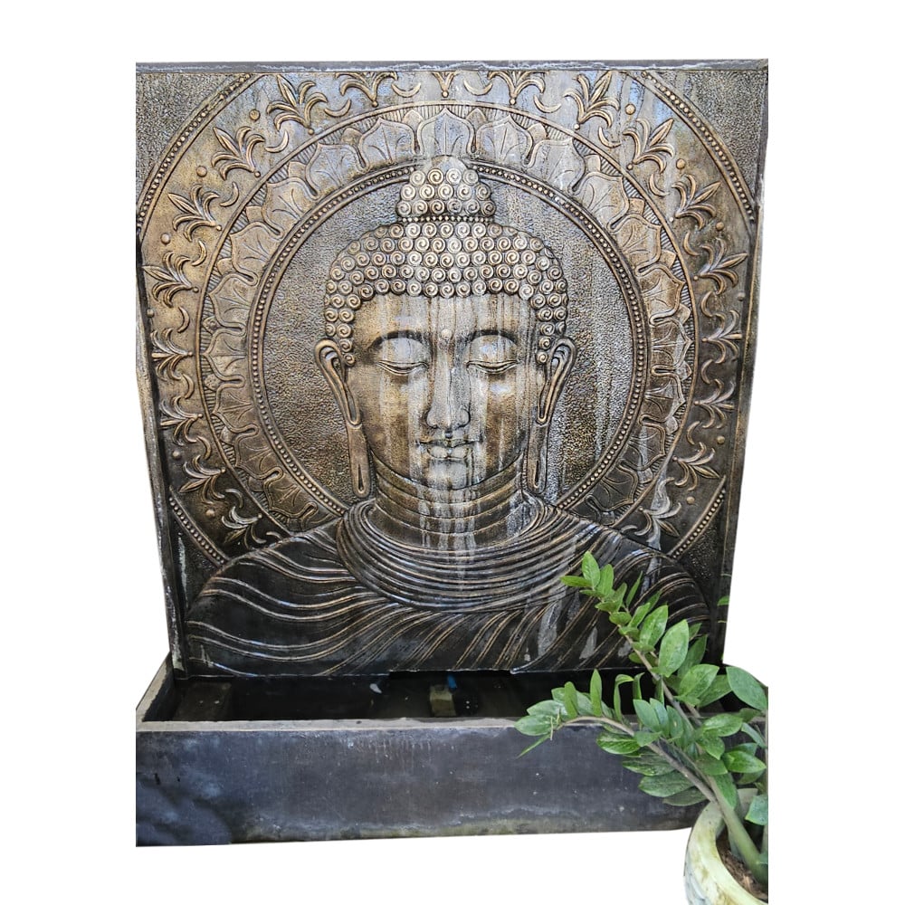 Manik Buddha-Wandbrunnen in edler Goldoptik, 180 × 150 cm