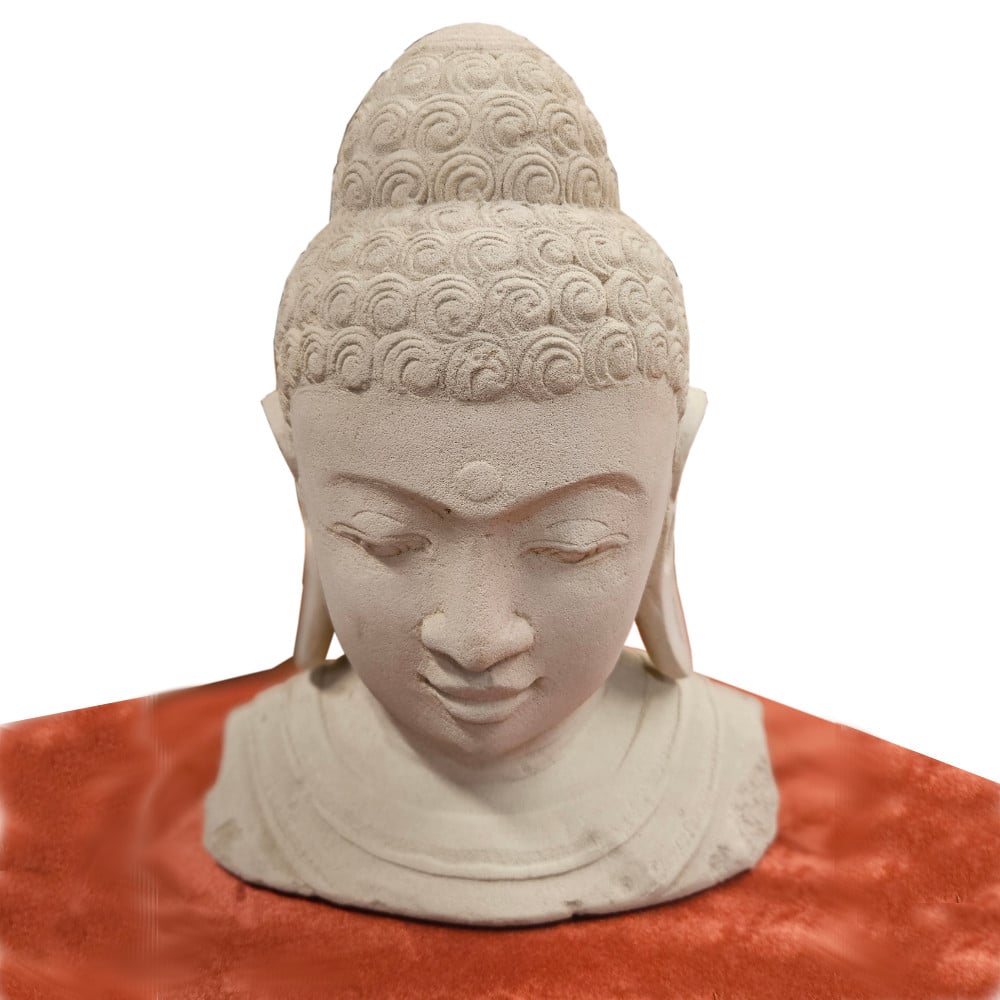 Buddha Head made of Sandstone, 27 cm high, 20 cm wide