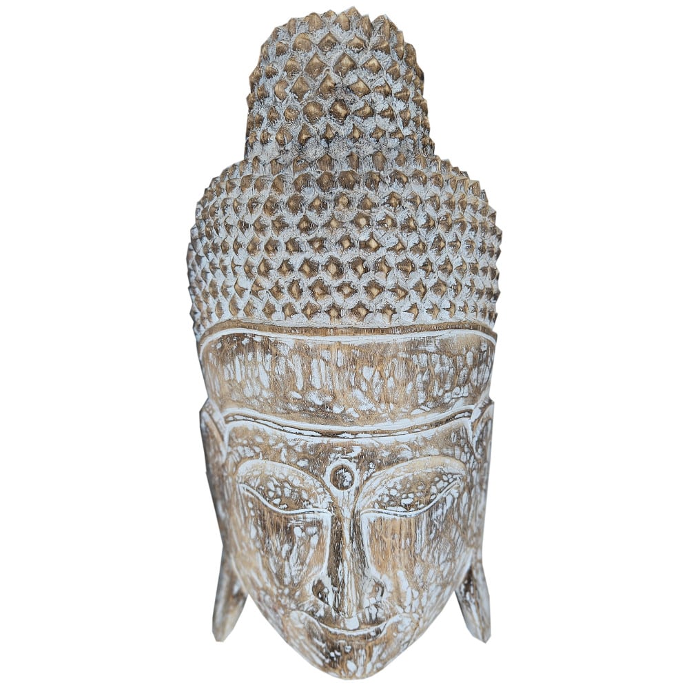 Wandmaske „Schlafender Buddha“ aus Albesia Holz, 60x30 cm, Braun