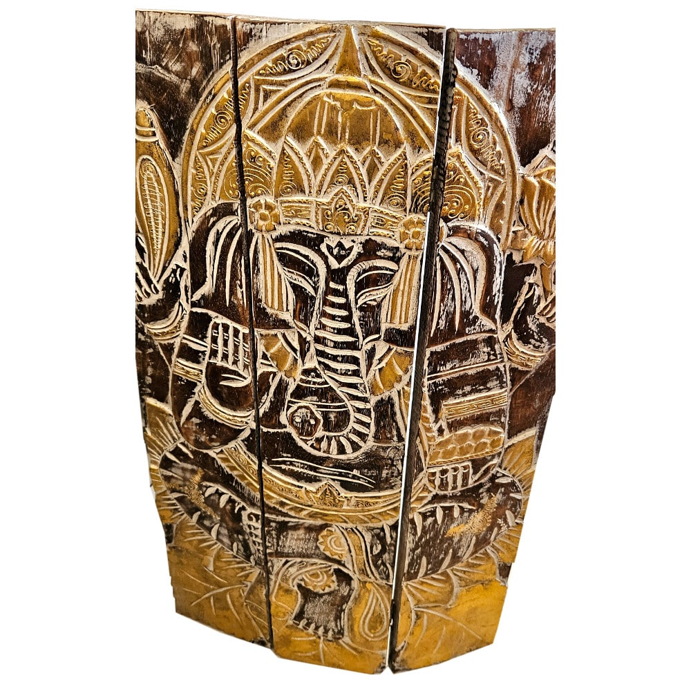 Klappbares Ganesha Triptychon aus Albesia-Holz, 100 x 60 cm