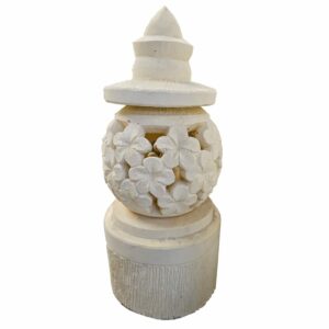 Kelapa Gartenlaterne aus Steinguss mit Frangipani-Kugel, 65 cm Höhe