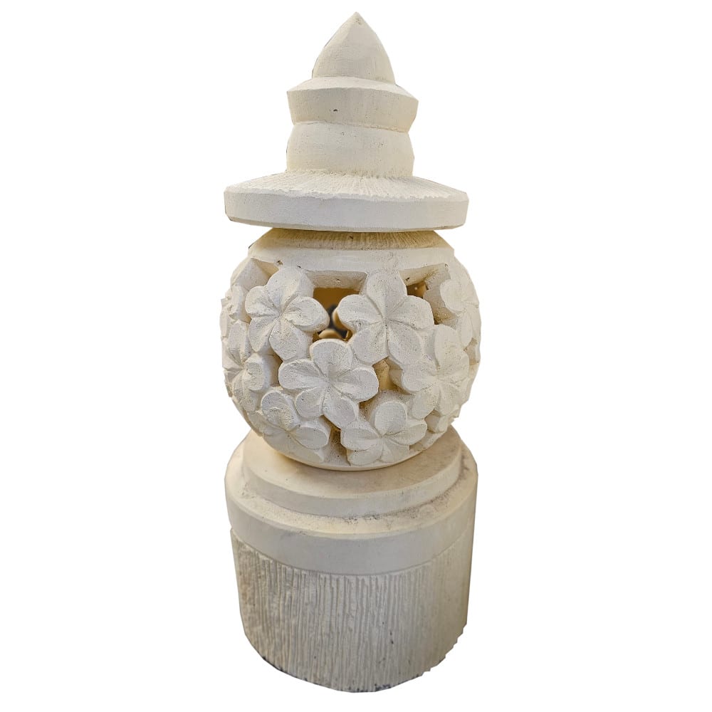 Kelapa Gartenlaterne aus Steinguss mit Frangipani-Kugel, 65 cm Höhe
