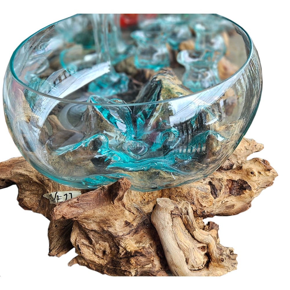 Segar Große Obstschale: Glas auf naturbelassenem Wurzelholz, Ø 40 cm