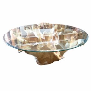 Jimbaran Couchtisch: Teakwurzel mit runder Glasplatte, Ø 100 cm