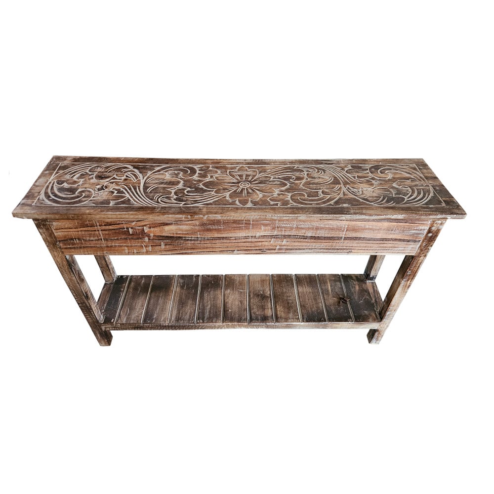 Konsolentisch aus Albesia-Holz in Dunkelbraun mit Batik-Muster