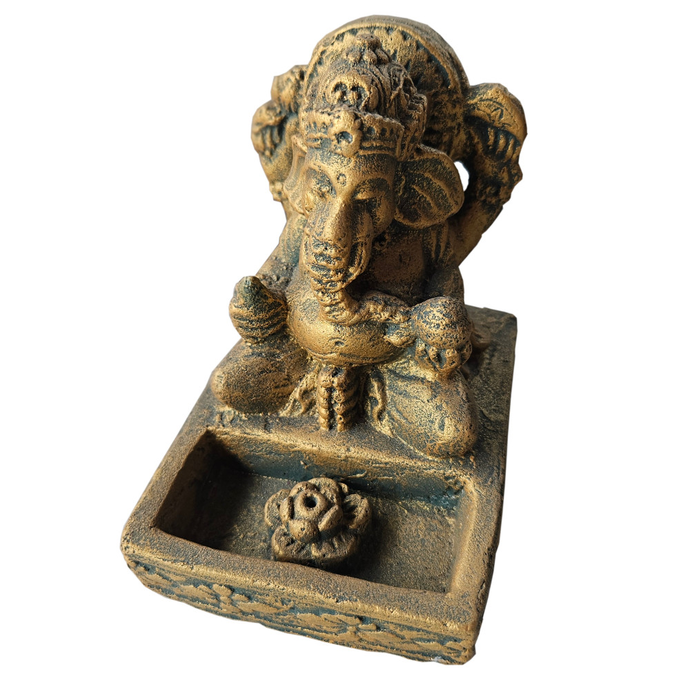 Siddhi Räucherstäbchenhalter mit Ganesha-Motiv, Beton in Bronzeoptik, 15 cm