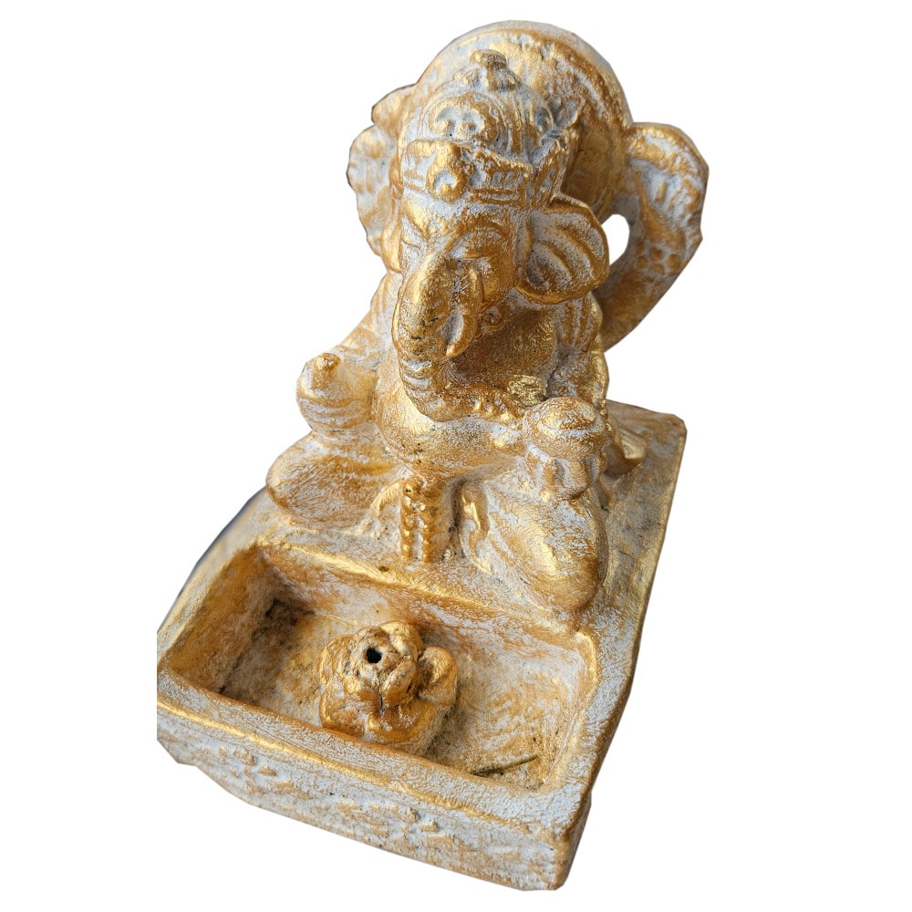 Siddhi Räucherstäbchenhalter mit Ganesha-Motiv, Beton in Goldoptik, 15 cm
