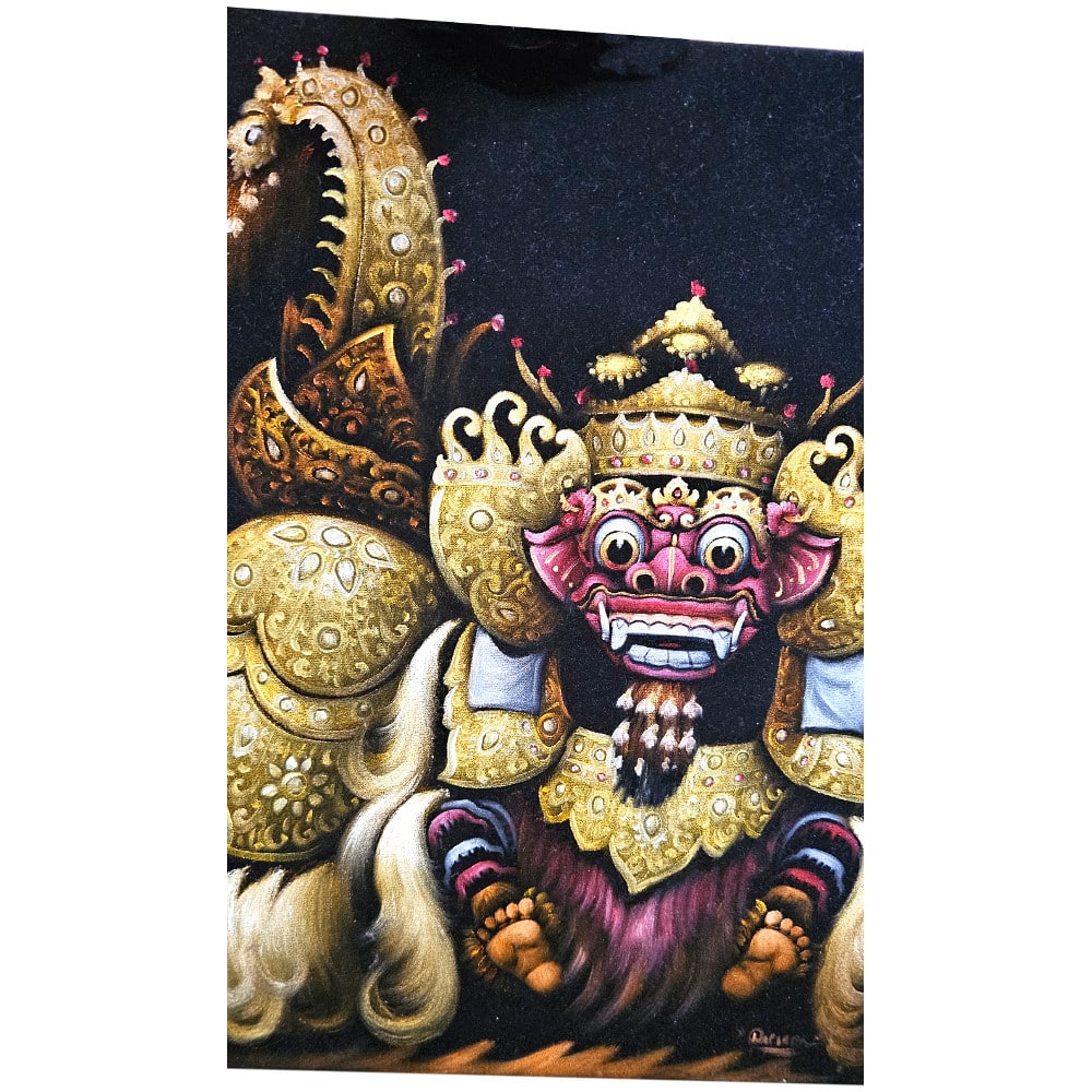 Barong Wandbild auf Samt – handgemalt mit Effektlack, 40 × 50 cm