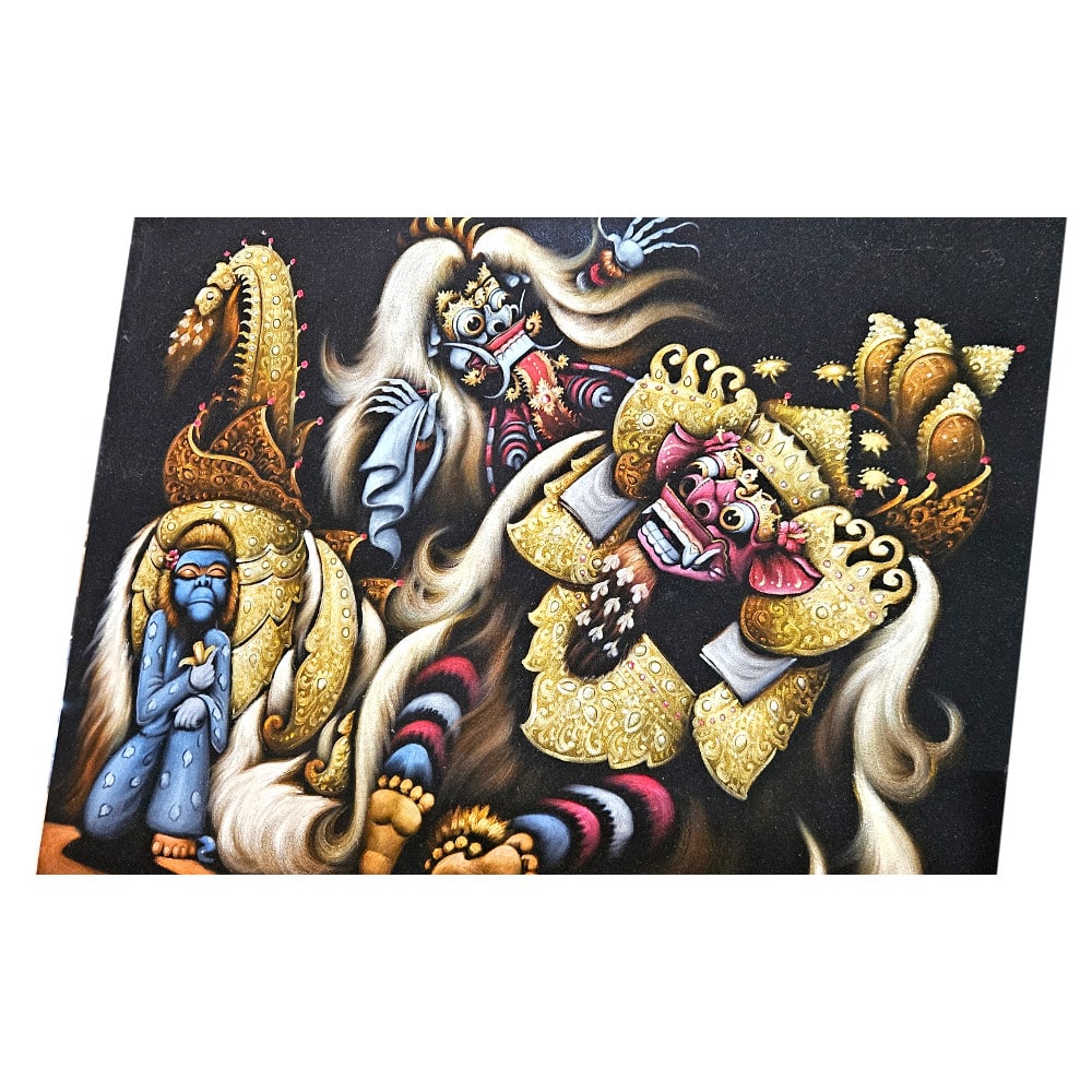 Barong Wandbild auf Samt – handgemalt mit Effektlack, 90 × 70 cm