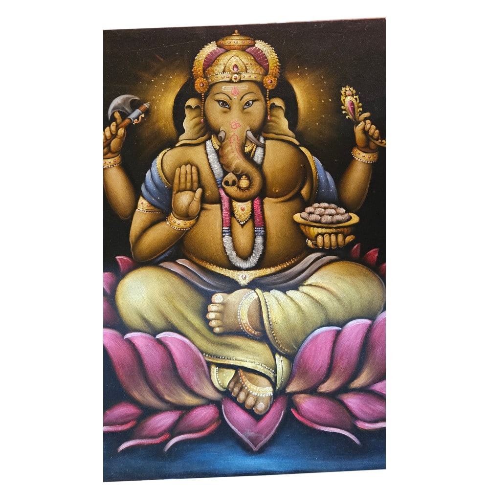 Handgemaltes Ganesha Wandbild auf Samt mit Effektlack, 70 × 90 cm