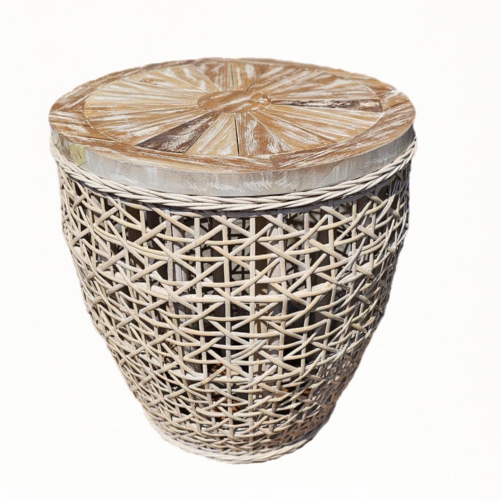 Lindu Hocker: Rundes Design aus Teakholz und Rattan – Vielseitig & Handgefertigt