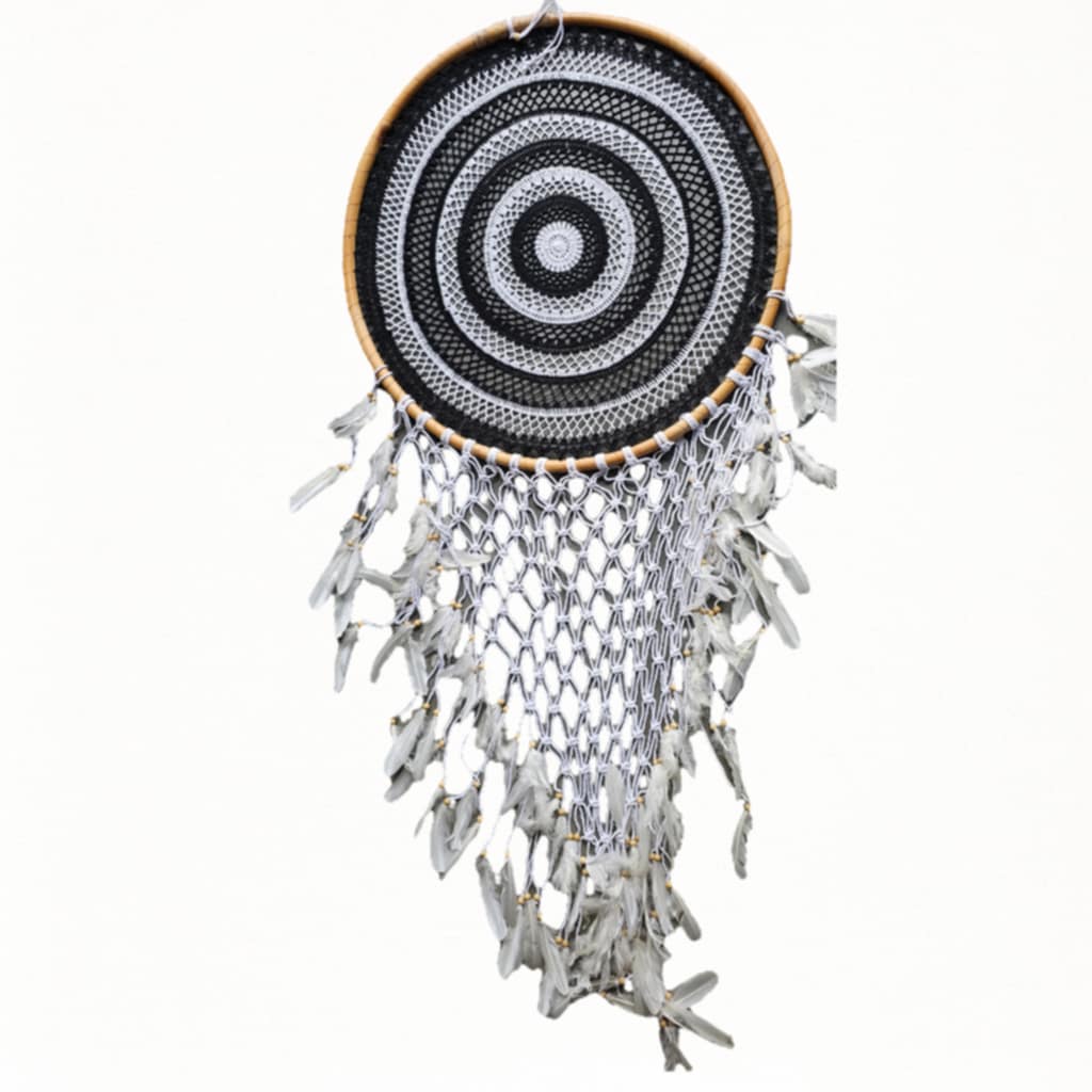 Mimpi Indah XXL Traumfänger in Schwarz-Weiß, 180 cm Länge, Ø 78 cm