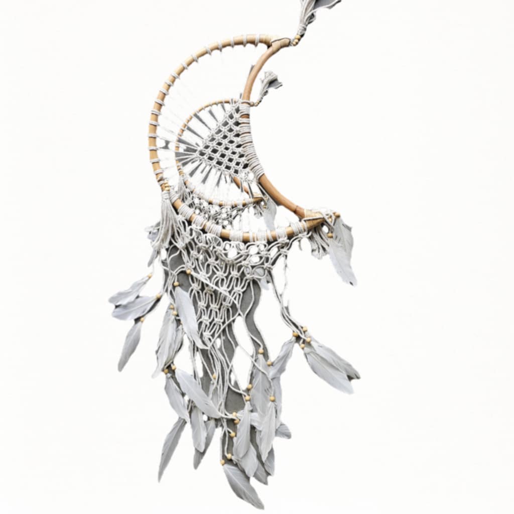 Penjaga Mimpi Halbmond-Traumfänger, 100 cm Länge, Ø 30 cm