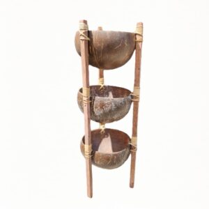 Tiga Etageren-Schale: Dreistufige Snack- & Dekoschale aus Kokosnuss und Holz, handgefertigt