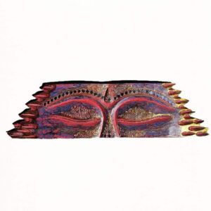 Matajiwa Buddha-Augen Wandrelief in Rot-Gold mit Mosaik, 60 x 20 cm