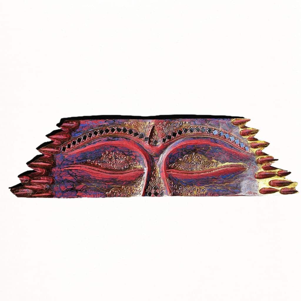 Matajiwa Buddha-Augen Wandrelief in Rot-Gold mit Mosaik, 60 x 20 cm