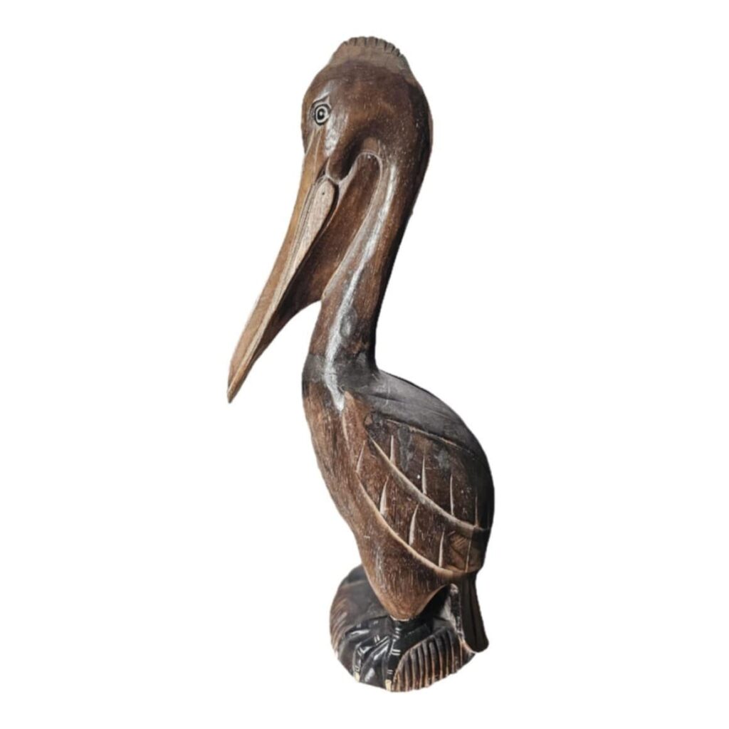Hand-Carved Pelican Figurine Made of Lightweight Albesia Wood, 30 cm
