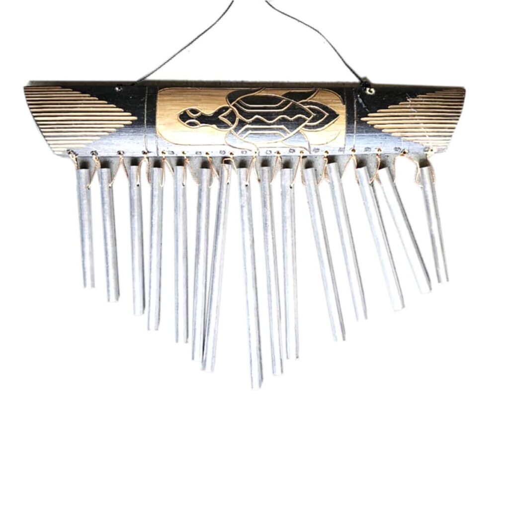 Bali Windspiel mit 15 Klangstäben und handbemalter Bambus-Halbschale