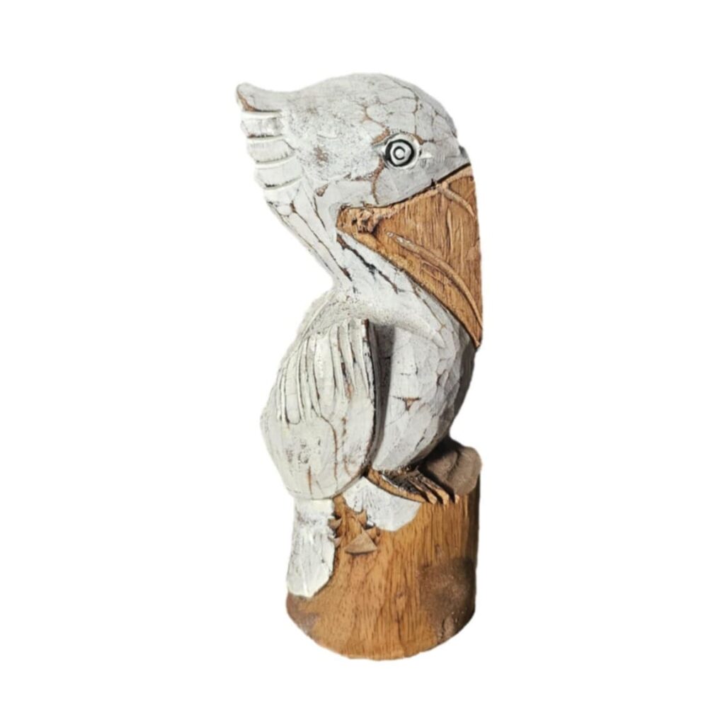 Handcrafted Pelican Decoration Made of Albesia Wood, 25 cm