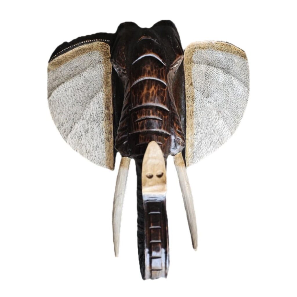 Handbemalter Elefantenkopf Gajah aus leichtem Albesia-Holz, 60 × 60 cm