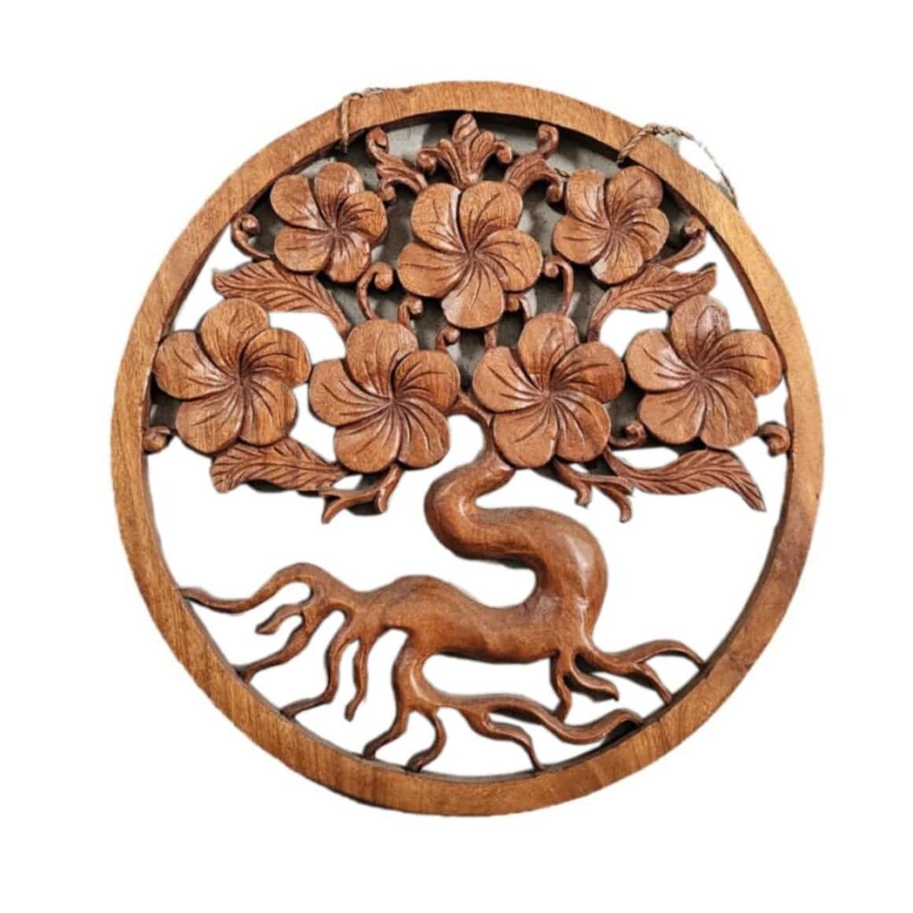 Jepun Wanddekoration „Frangipani-Baum“ aus Suar-Holz, Ø 30 cm