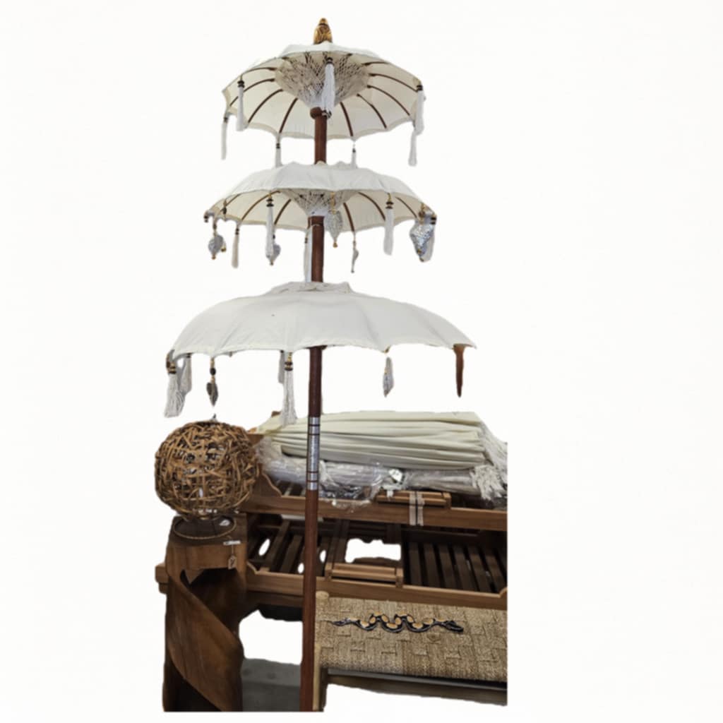 Kirana Andachtsschirm in Weiß – Dreistufiger Schirm, ca. 200 cm Höhe