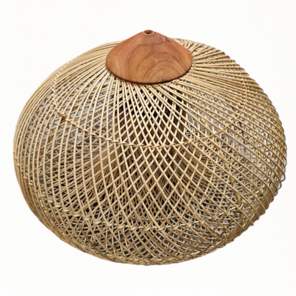 Mentari Rattan-Lampenschirm mit Teakholz-Akzent, Ø 50 cm