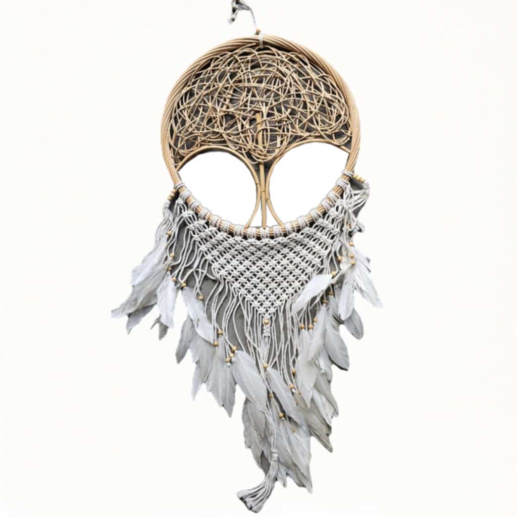 Traumfänger ‚Tree of Life‘ – Rattan & Baumwolle, 115 cm Länge, Ø 44 cm