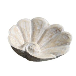 Kerang Holzschale in Muschelform aus Albesia, white-washed